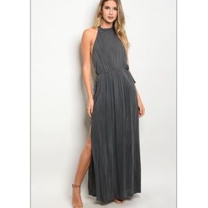 High Neck Charcoal Grey Gray Maxi Dress